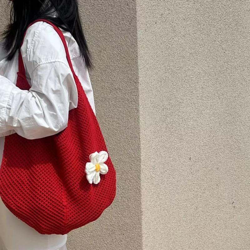 2026 Fashi Women Weave Flower Shoulder Bag Portable Women's Bag For Shopping Korean Persality Female Tote Bag