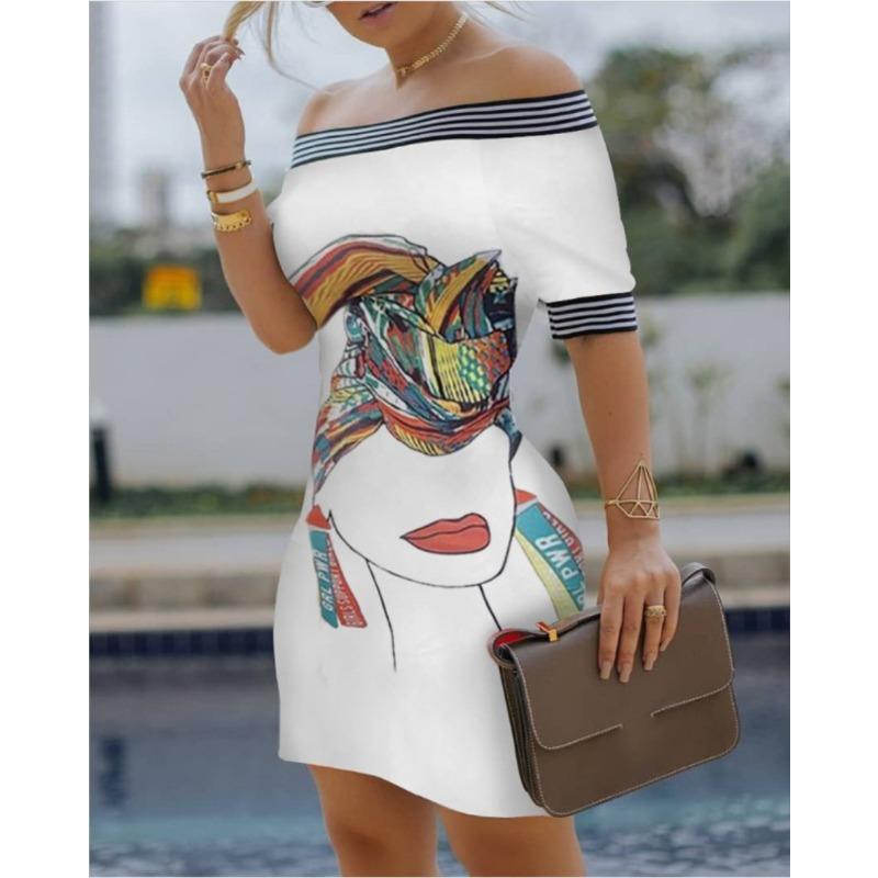 Einseitiges Digitaldruck Slim Sexy Bleistiftrockkleid
