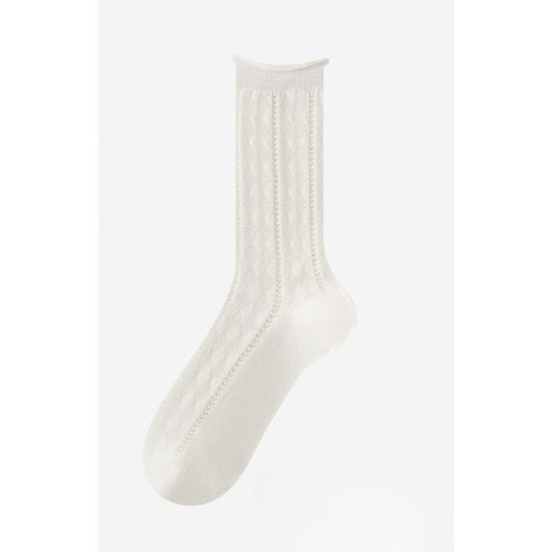 

Летние тонкие носки до середины икры для женщин, однотонные носки с отворотом из дышащего хлопка, устойчивые к запаху, носки-гольфы в стиле колледжа 1 pair