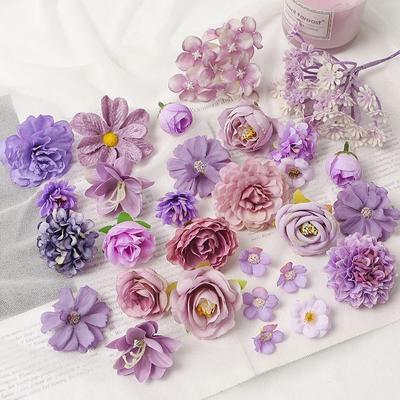 Purple Artificial Flowers Heads Silk Fake Flowers for Home Decor Party Wedding Decoration Garlamd DIY Craft Gifts Accessories