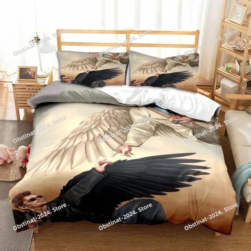 3D Good Omens Movie Angels Bedding Set Printed Bed Set Duvet Cover Sheet Pillowcase Bed Soft Quilt Cover Full Queen King Size