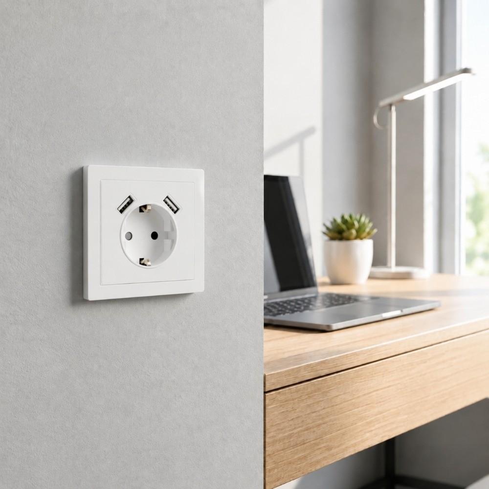 with 2 USB Wall Socket EU Standard USB Charger Power Socket Durable Power Wall Outlet Travel Use