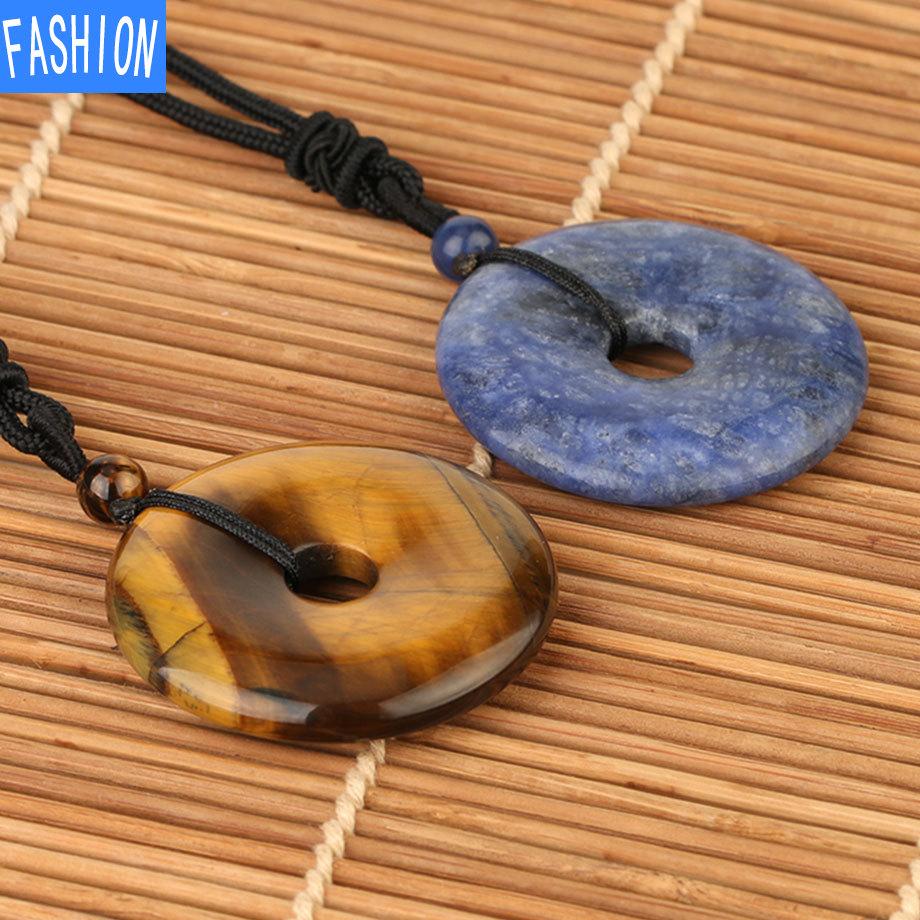 Creative European And American Natural Stone Nostalgic Concentric Ring Safety Clasp Pink Crystal Sweater Necklace