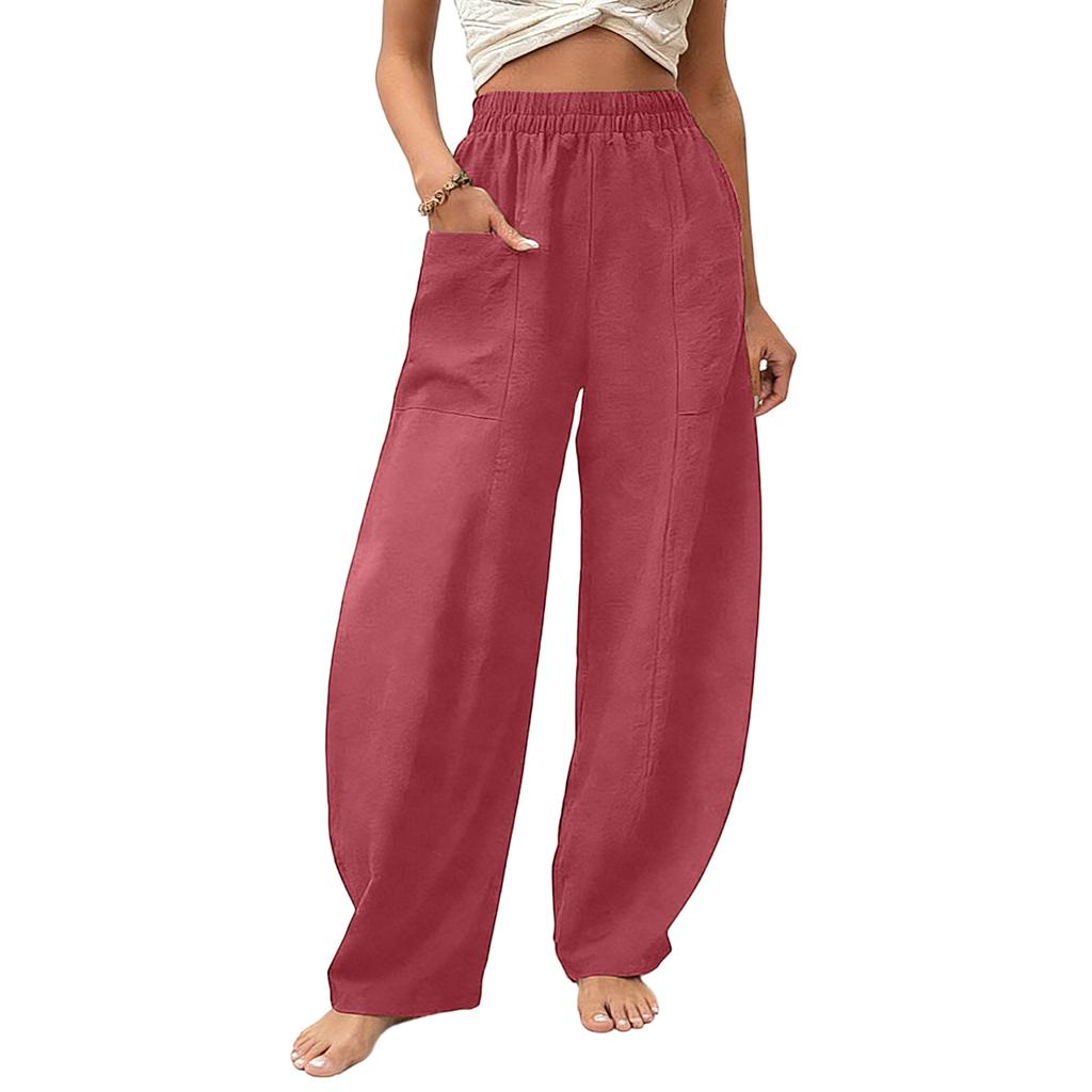Women's Color Pants Straight Leg Pants With Pockets, Casual Wide Leg Pants