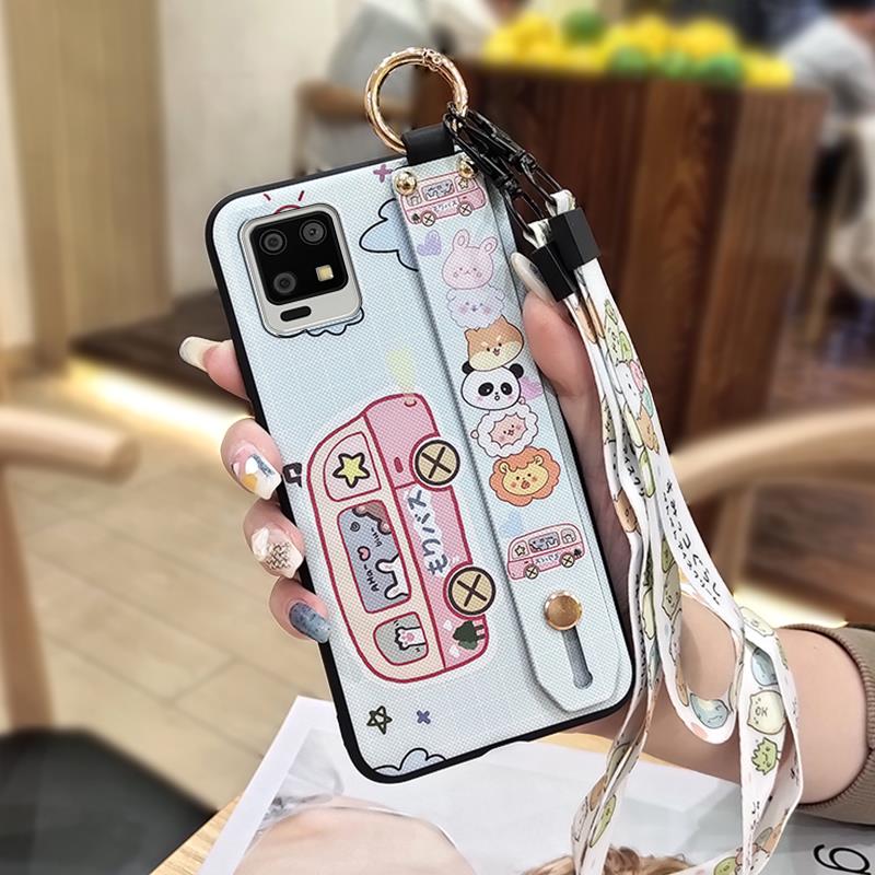 Shockproof Cartoon Phone Case For Sharp Aquos Zero6/Aquos Air Wrist Strap Lanyard Ring Cute Kickstand Soft Case Silicone