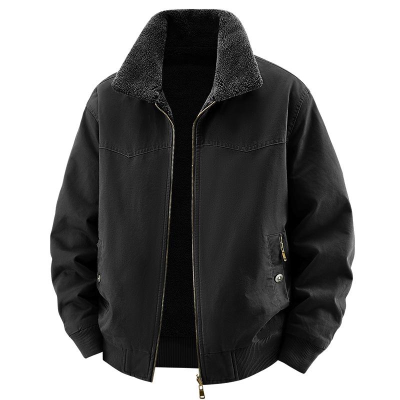 Men's Double-Sided Fur Collar Jacket - Warm, Loose, Casual Plus Velvet Coat (2519) for Autumn/Winter 2025