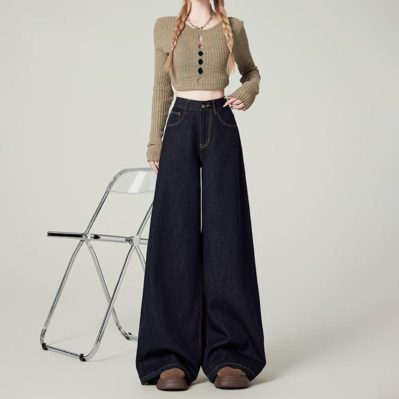 Deep Blue High-Waisted Wide-Leg Jeans for Women