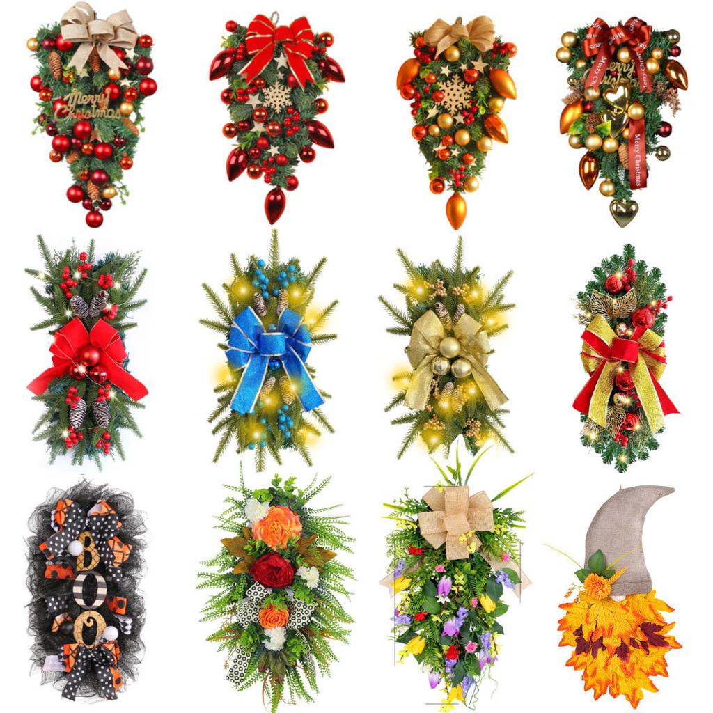 Weihnachtskranz Rattan Türvorhang Anhänger Zuhause LED Leuchtend Treppe Über Kopf Dekorativ Türhänger Weihnachtsdekorationen