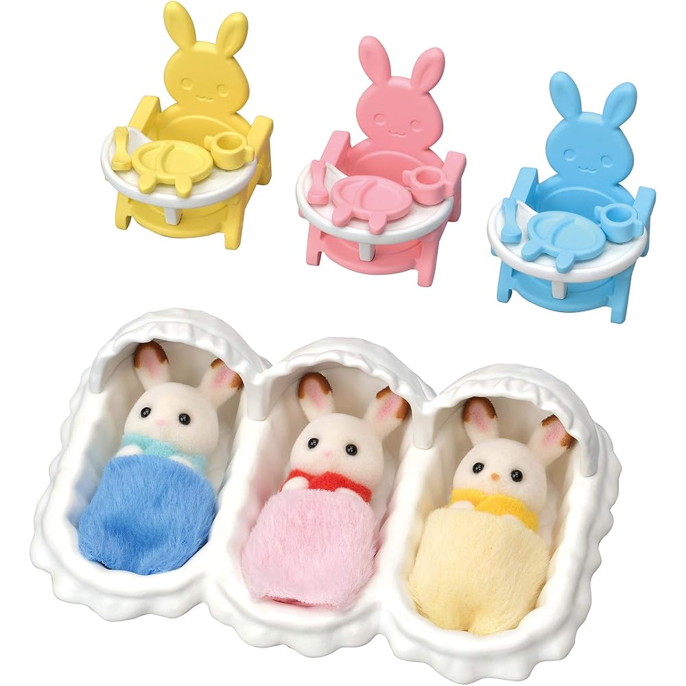 EPOCH Sylvanian Families Chocolate Rabbit Triplet Care Set Doll and Furniture Set