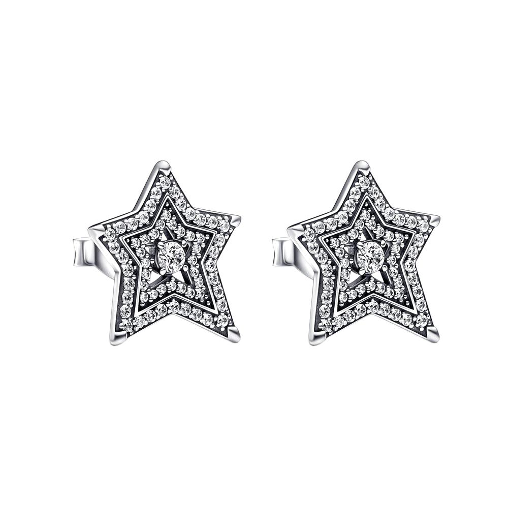 925 Sterling Silver Fashion Cosmic Asymmetric Star Stud Earrings For Women Birthday Jewelry Gift