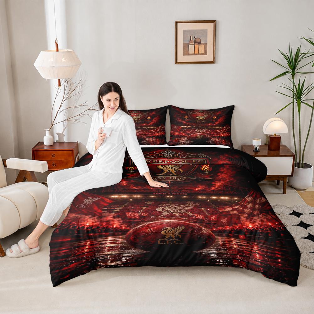 Liverpool FC Emblem & Stadium Design Bedding Set (1 duvet cover, 2 pillowcases, duvet not included)