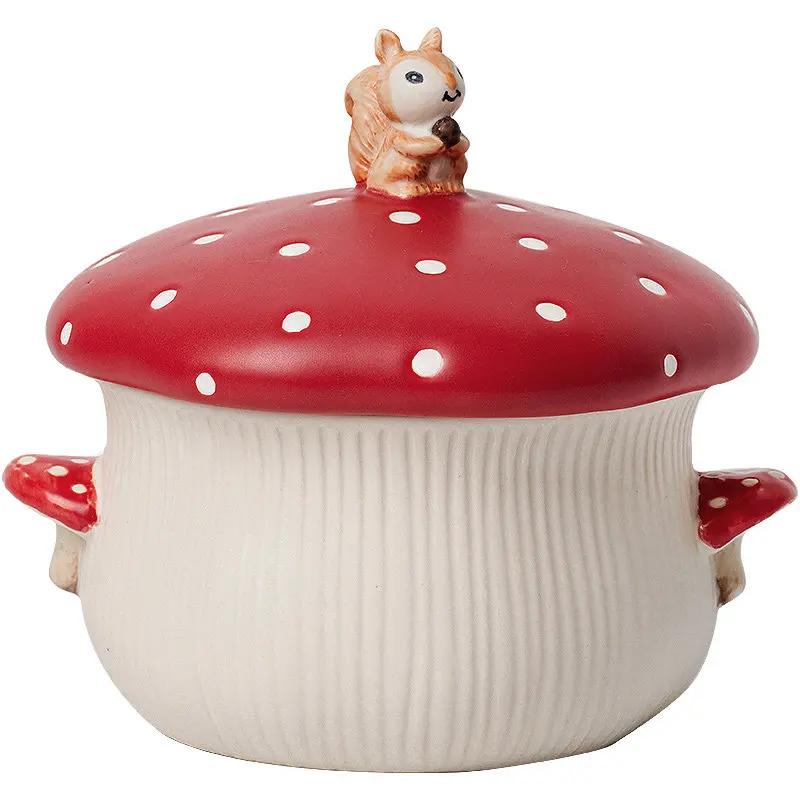 Cute Squirrel Mushroom Ceramic Tableware Set Red Polka Dot Porcelain Teapot Plate Bowl Cup For Breakfast Dessert Home Decor Gift