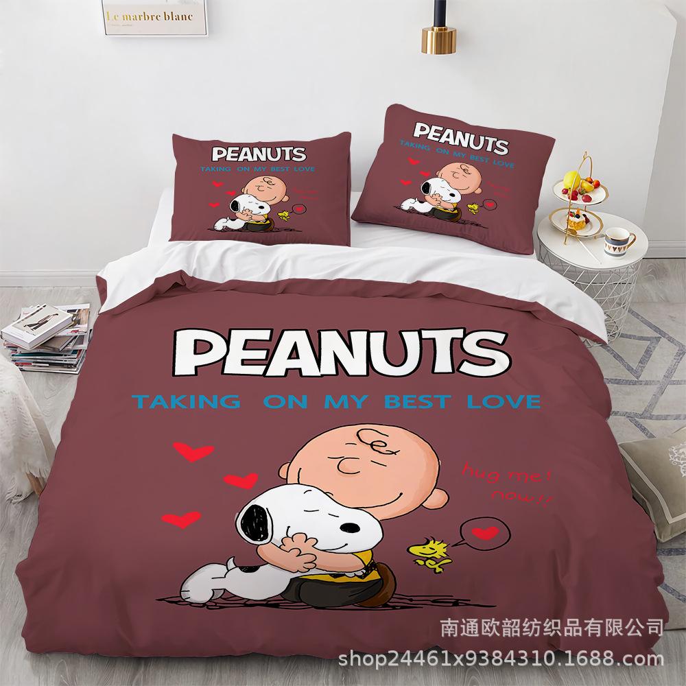 Cartoon Snoopy Bedding Sets Comforter Quilt Bed Cover Duvet Cover Pillow Case 2-3 Pieces Sets Kids Adult Size Home Decor