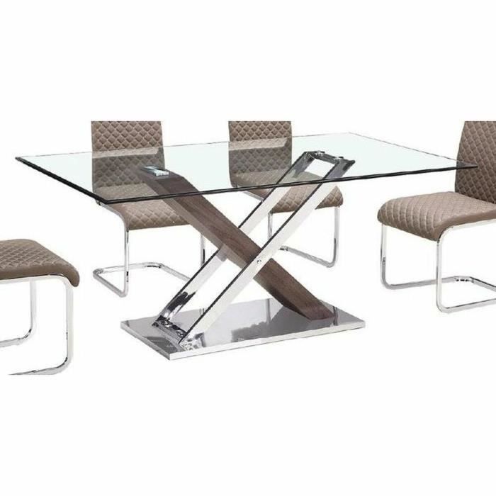 Table à manger style moderne console marron foncé, transparent, argenté 120 cm