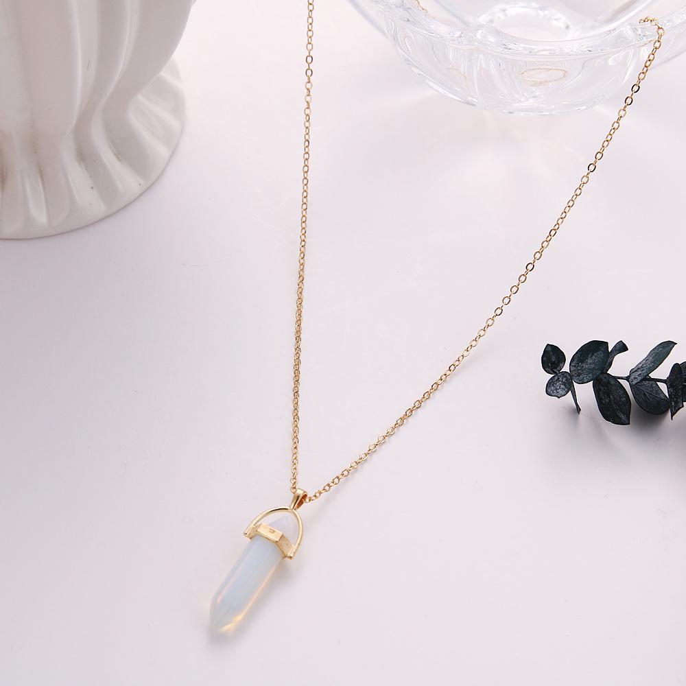 Natural Stone Crystal Necklace Hexagonal Bullet Amethyst Pink Quartz Lapis Lazuli Pendant Necklace Women Men Wire Wrap Jewelry