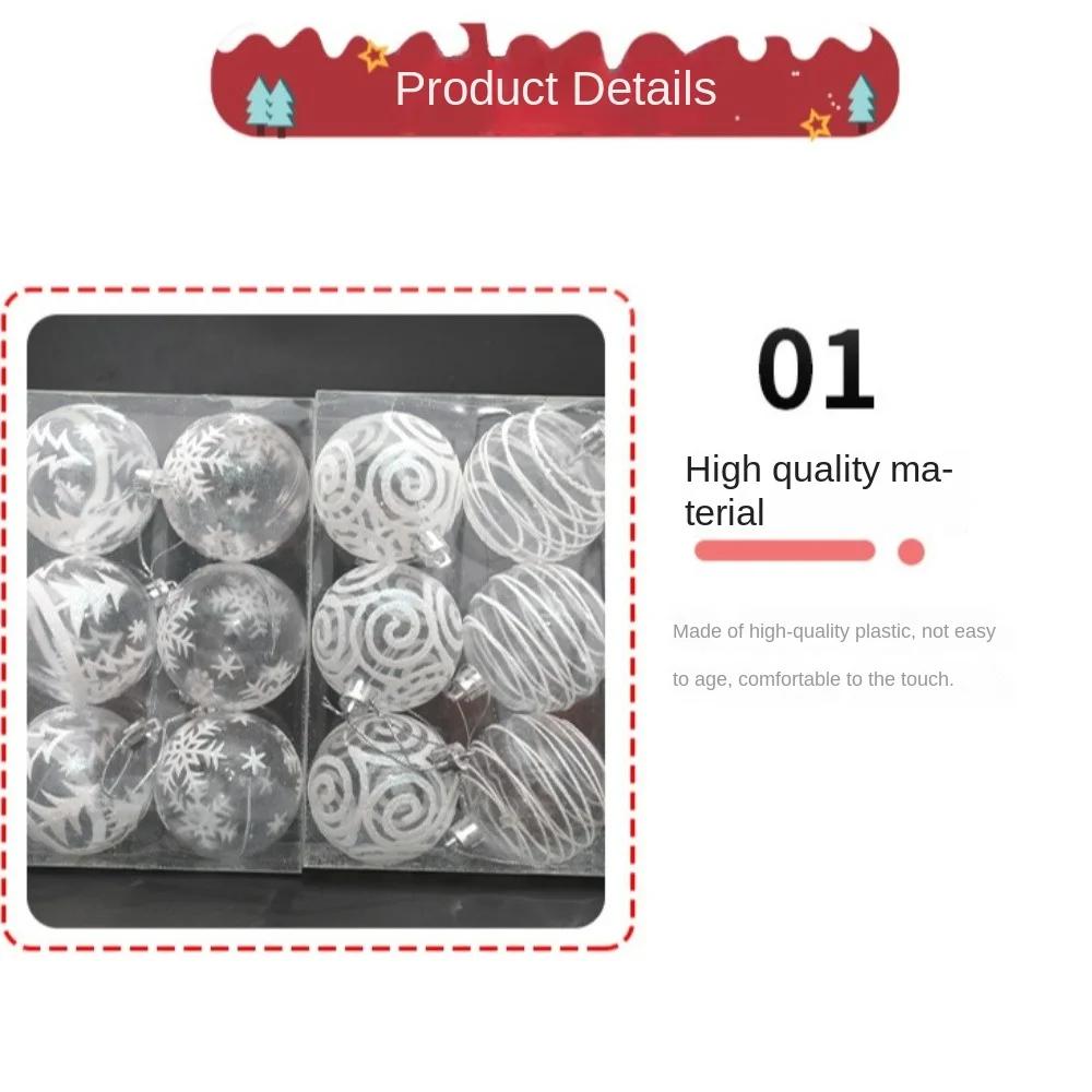 6Pcs/Box Transparent White Painted Ball Christmas Tree Ornament DIY Crafts Painted Plastic Christmas Gifts Boxes Pendant