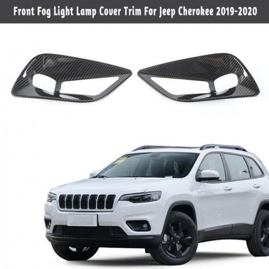 For Jeep Cherokee 2019+ Carbon Front Fog Light Lamp Cover Trim Bezel Accessories
