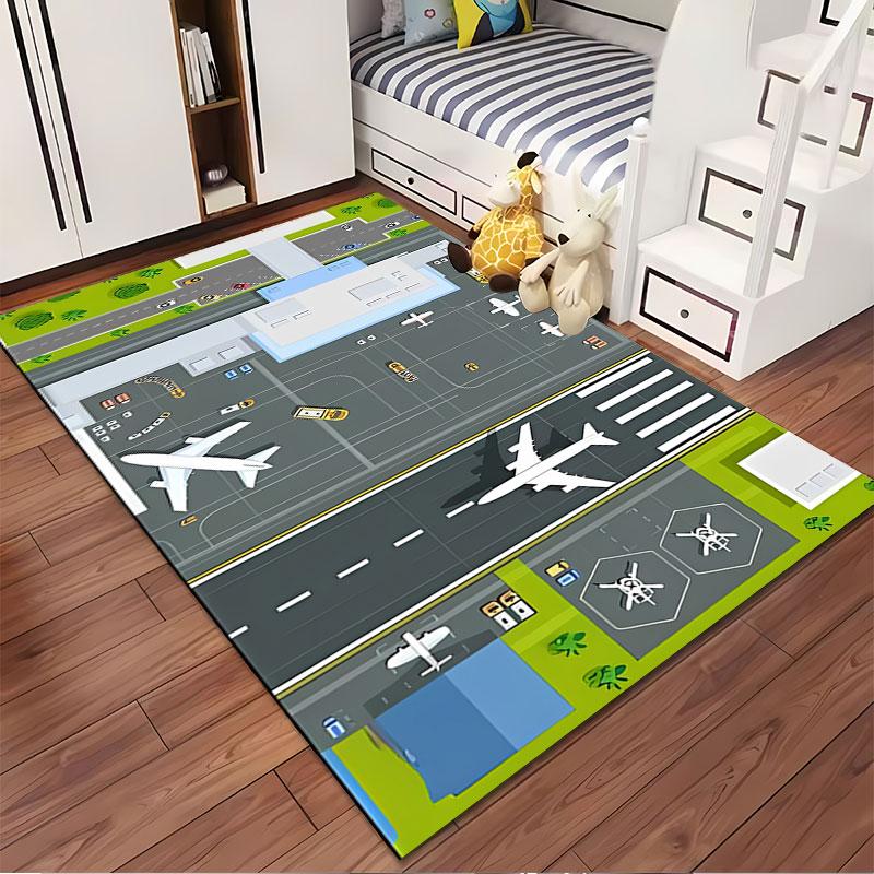 Airport Runway and Aircraft Pattern Suitable As a Non-slip Mat for the Living Room or Bedroom Sofa