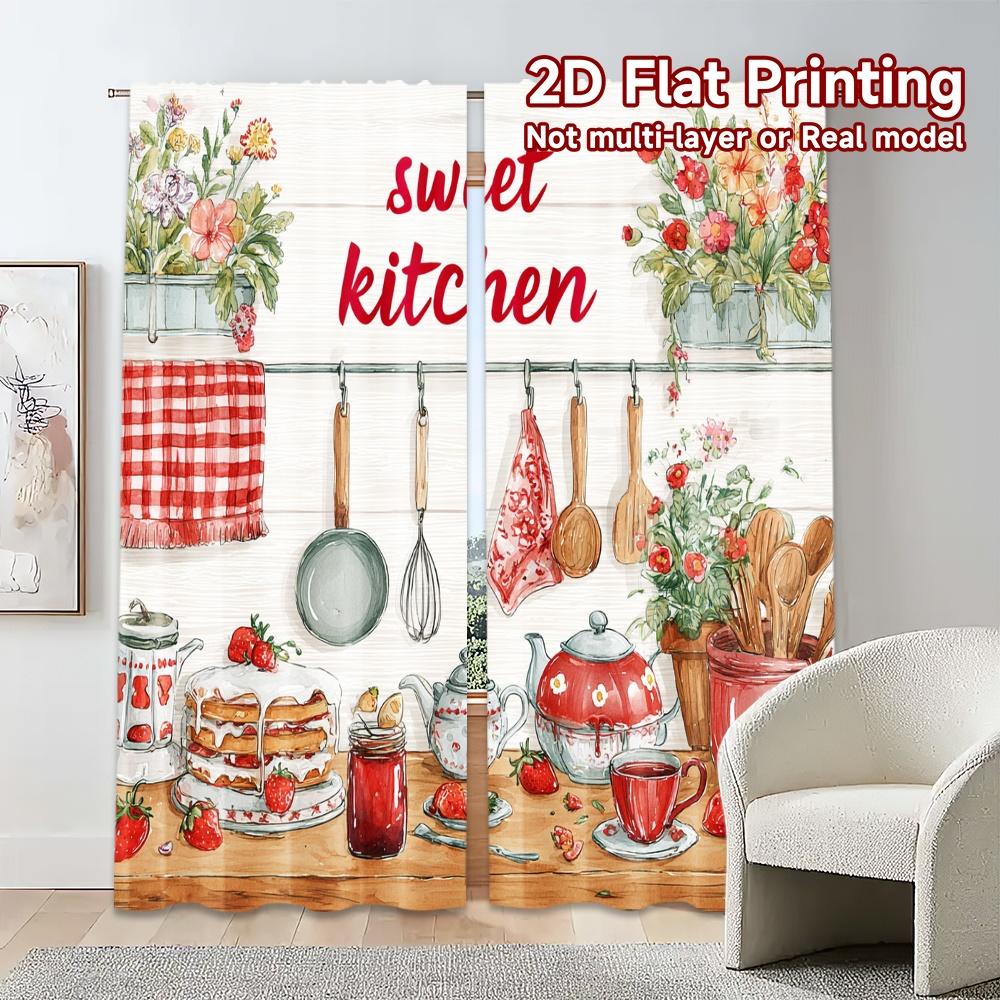 Set di 2 Tende Moderne Stampa Piatta Jit Senza Asta Scena Colazione Accogliente Tende a Rullo Stampe Tenda Leggera Poliestere