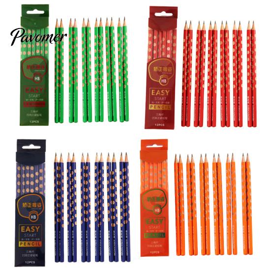 Children Writing Tool 12Pcs Triangle Grip Pencil Set with Ergonomic Finger Holes Students Lead-free Posture Correction for Beginners & Calligraphy