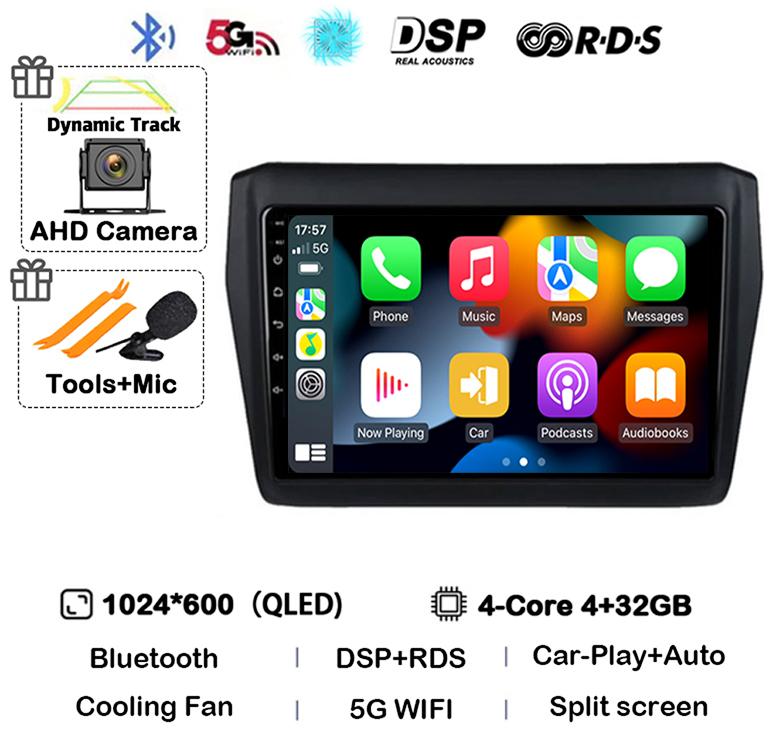 Android 14 Wireless Carplay&Auto Car Radio For Suzuki Swift 2017 2018 2019 Stereo Multimedia Navigation GPS Video Player 4G+WIFI