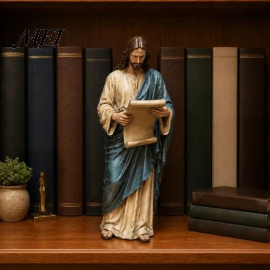 Spiritual Gifts for Easter Christmas Jesus Reading Book Resin Figurine, Small Religious Statue Bookshelf Mantel Prayer Baptism Communion Believers