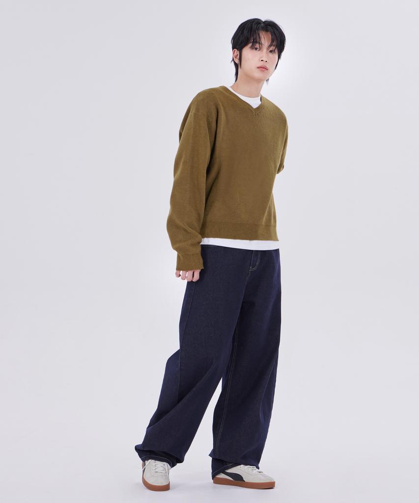 GLW Minimal V-Neck Crop Knit Olive