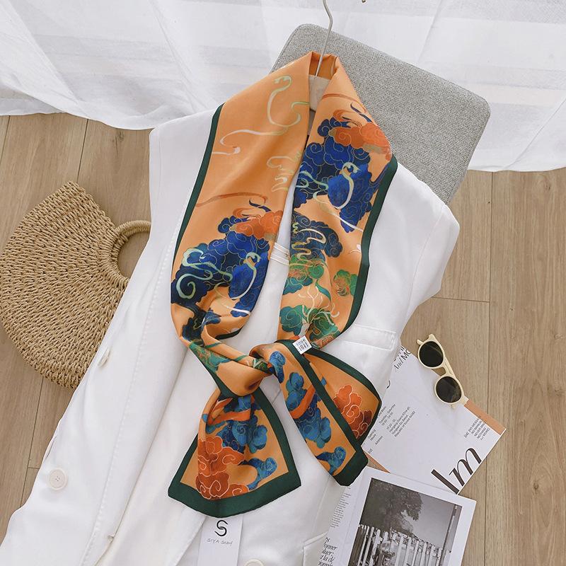 Ins Style Minimalist Double-Sided Striped Simulated Silk Long Scarf Satin Double Layered Scarf French Elegant Retro Headband
