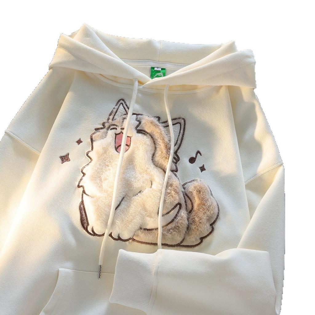 Japanese cute cat 3D three-dimensional flocking hooded sweater women's 2025 new loose student pullover jacket