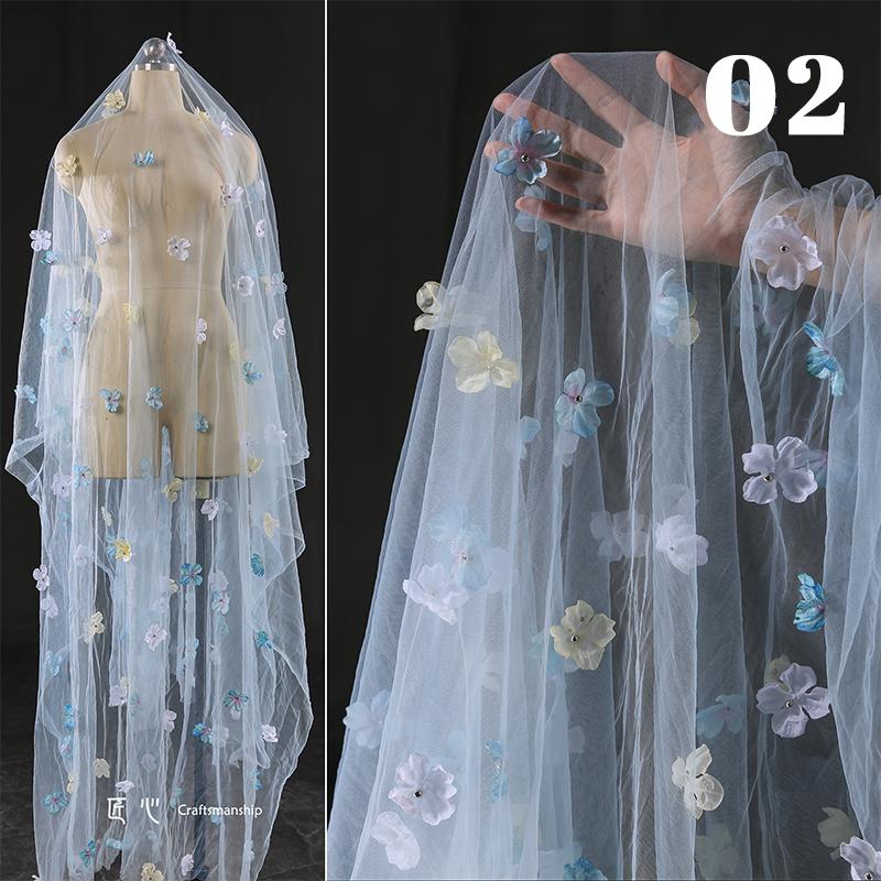 50*135cm Exquisit Fantasy Blume Tüll Schleier Stoff Hintergrund Dekoration Hochzeitskleid Kinderbekleidung 3D Blumen Mesh Stoff