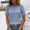 Women's Fashion Casual Leisure Summer Solid Color Print Short Sleeve O-Neck Blouses & Shirts