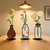 Arte de Flor de Metal com Vaso Minimalista 2D de Ferro Floral Ornamento de Mesa para Sala de Estar Quarto Cozinha Escritório em Casa Decoração de Fazenda Presentes de Inauguração