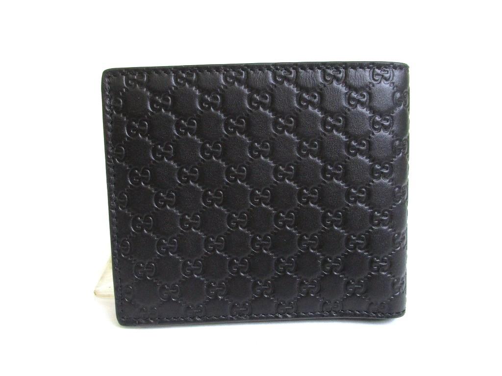 Authentic GUCCI GG Guccissima Black Signature Leather Bifold Wallet #a836  Refurbished