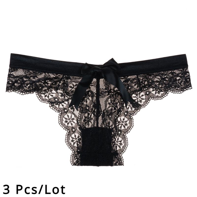3 Pcs/Lot Women's Lace Bow Thongs Sexy Low Waist Panties Underpants