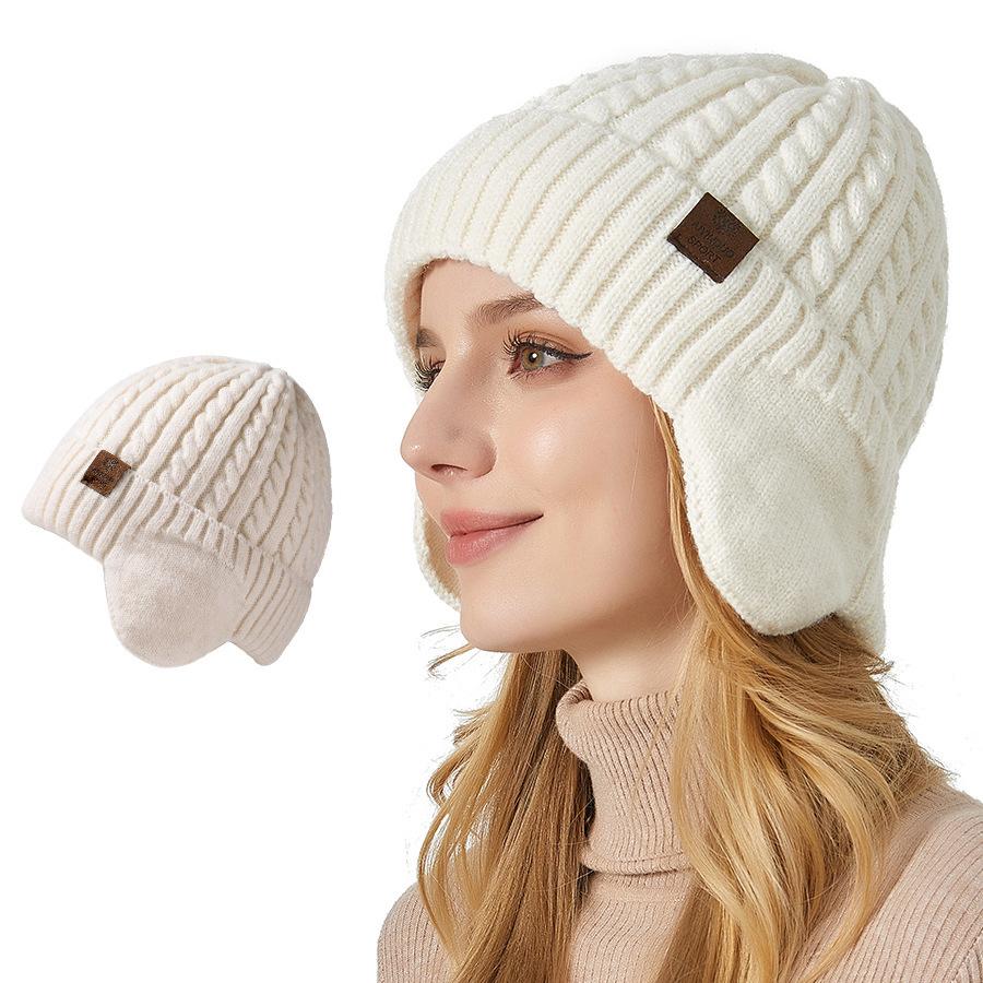 

Вязаная шапка, мужская зимняя шерстяная шапка с защитой ушей, женская пуловерная шапка белый