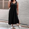 Summer Casual Sleeveless Side Split Dresses for Female Solid Color Dress Women's Square Neck Dress High Waist Black Dress Commuter Fashion Dress