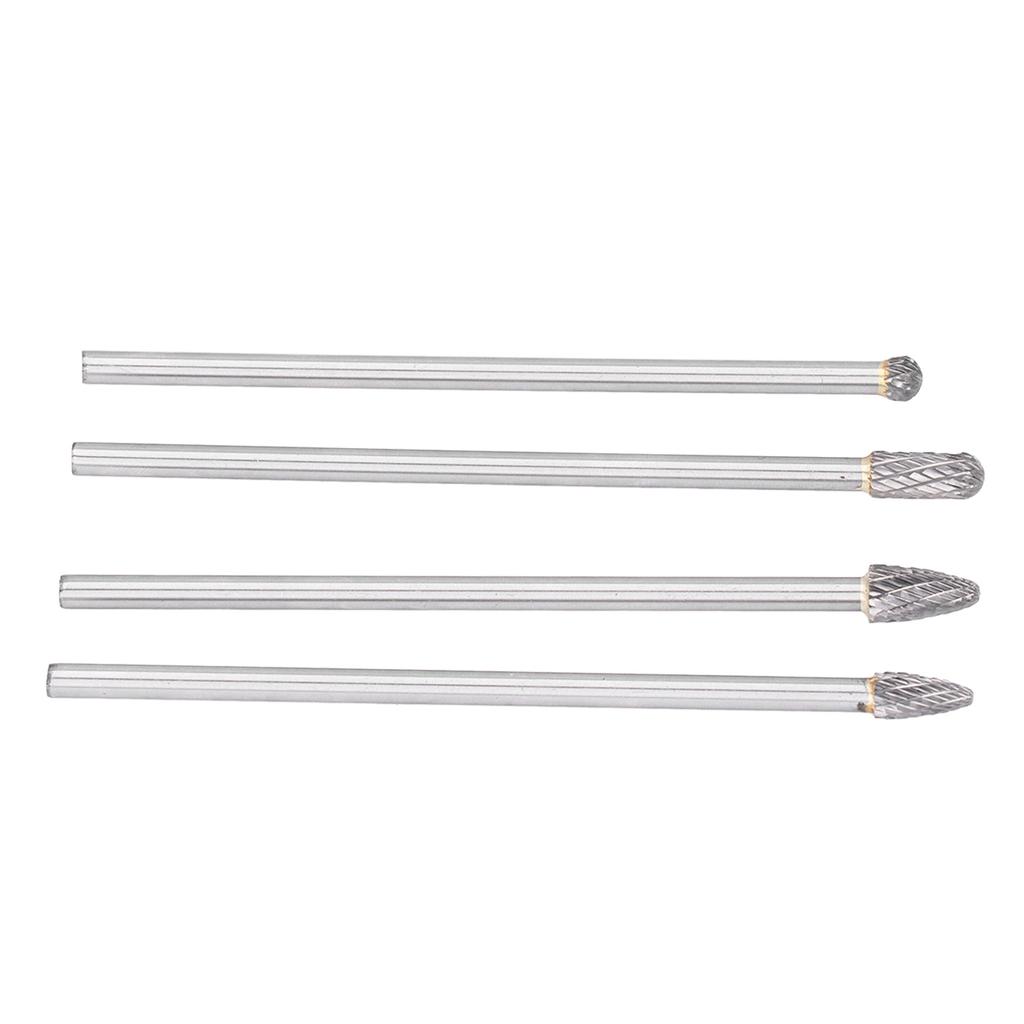 Conjunto de Brocas Rotativas de Metal Duro Estendidas 4 Peças Haste 1/4 pol Aço Tungstênio HRC70 Cabeça de Moagem Porting