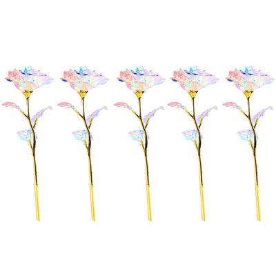 5/10pcs Gold Foil Rose Rainbow Simulation Bouquet Colorful Luminous Rose Artificial Flower Without Lights Without Gift Box