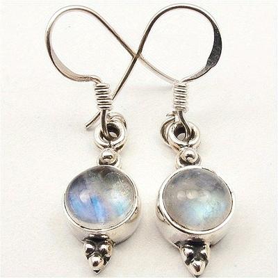 Vintage Round Inlaid Imitation Moonstone Pendant Earrings Women's Ethnic Style Dangle Studs Banquet Wedding Jewelry Accessories