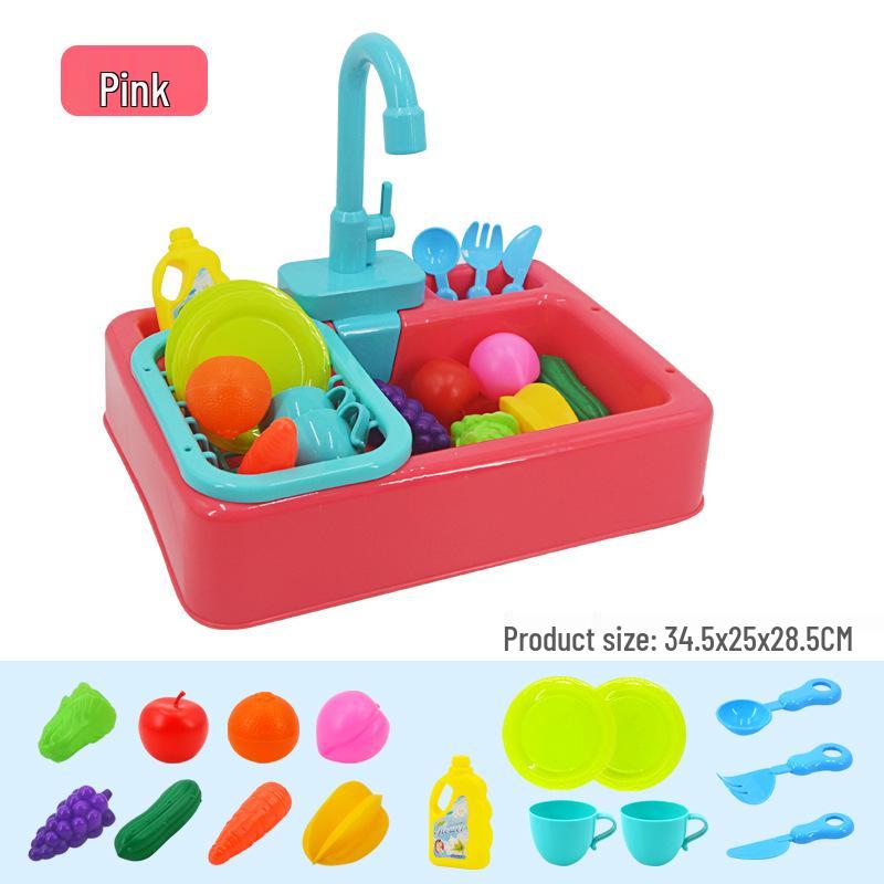 Kids' Automatic Dishwashing Sink Toy with Circulating Water for Play Kitchen