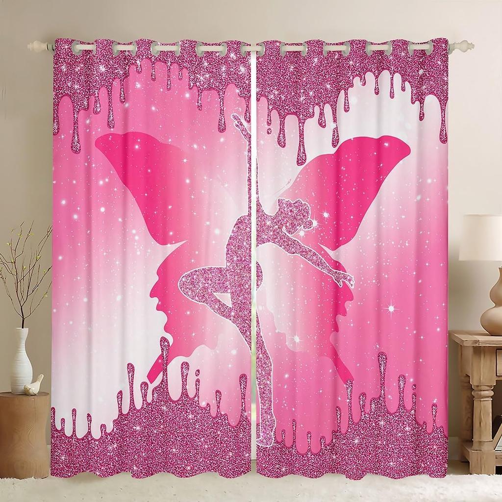 2 panel Princess Crown Pink Curtain for Girls Bedroom Powder Room Window Grommet Top cortinas Glowing Print cortinas Blinds