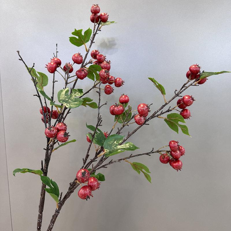 Large Simulation Hawthorn Branch with Single Stem and Fruit for Vase Decoration and Floral Art Props