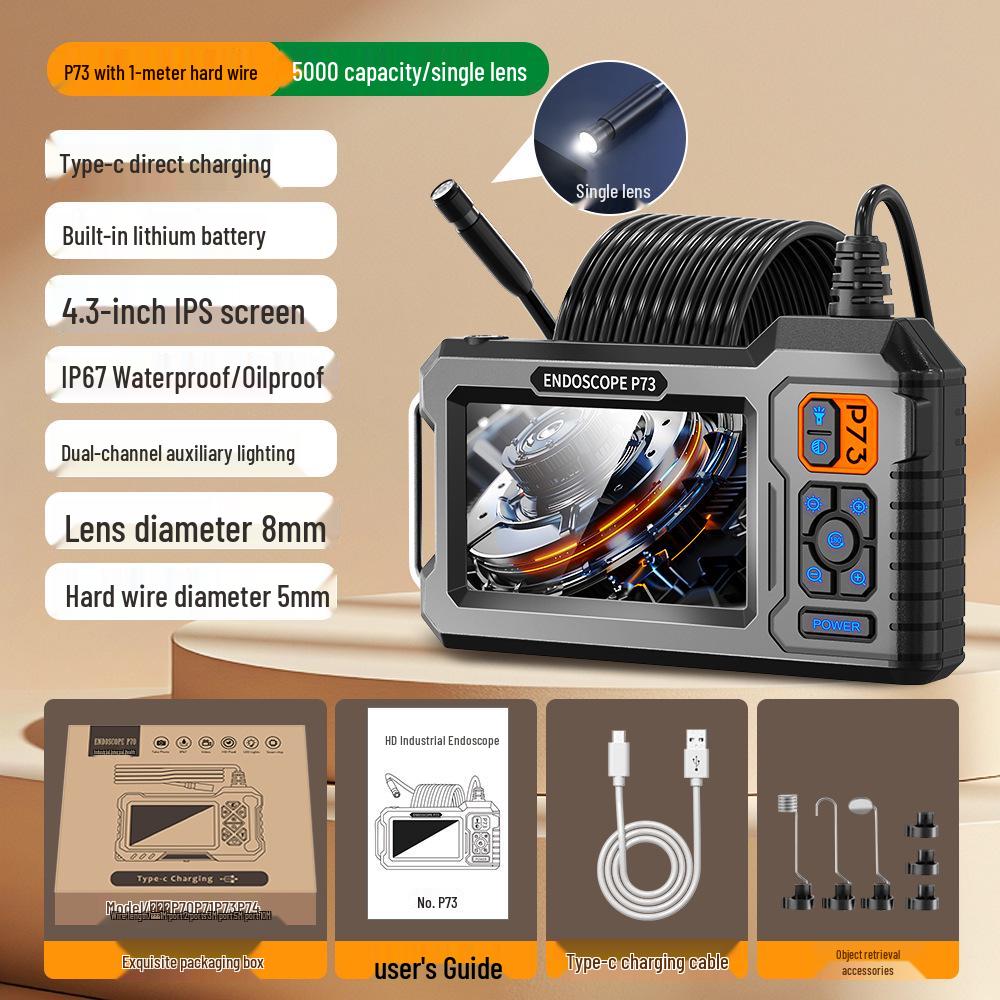 HD Waterproof Borescope P73: 4.3" Screen, 8mm Lens for Pipe and Automotive Inspection