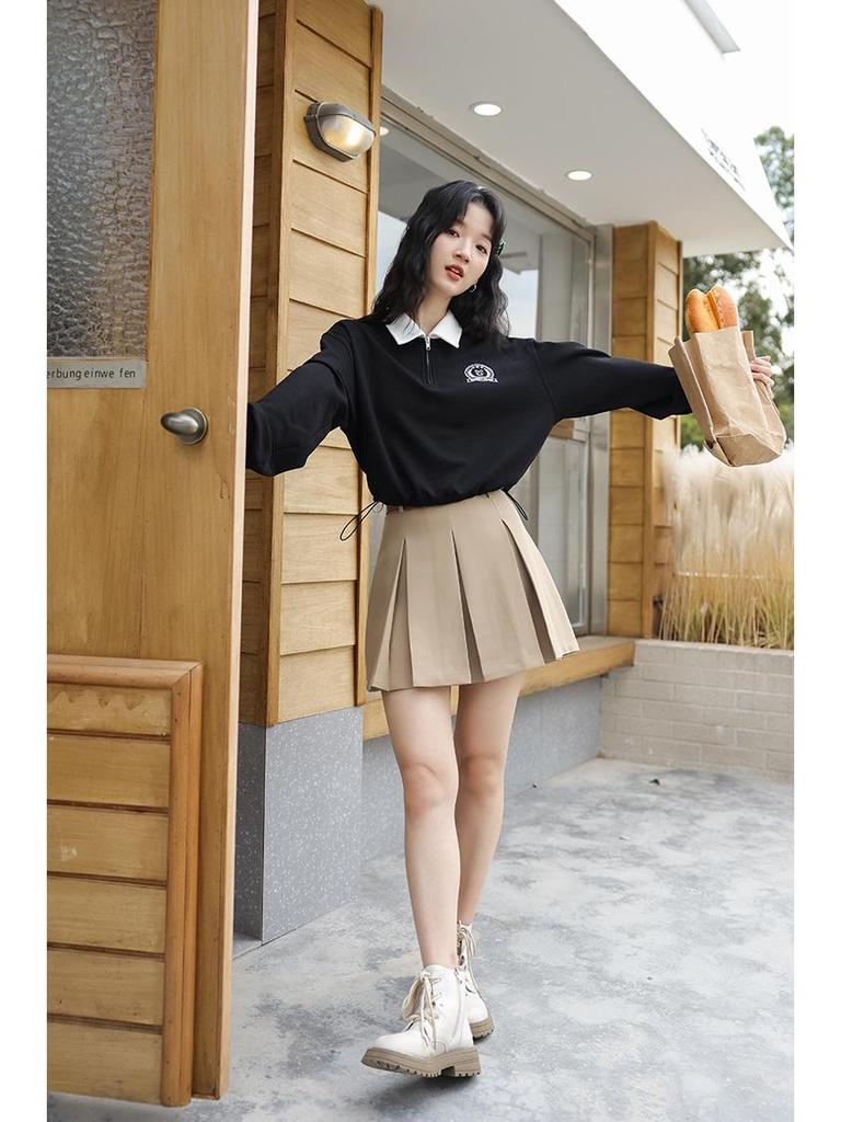 Women's Retro Embroidered Polo Collar Half-Zip Pullover - Long Sleeve, Spring/Autumn 2025