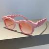 Luxury Designer Vintage Pink Sunglasses Women Men Trendy Punk Wave Flower Cute Sexy Eyewear Popular Sun Glasses