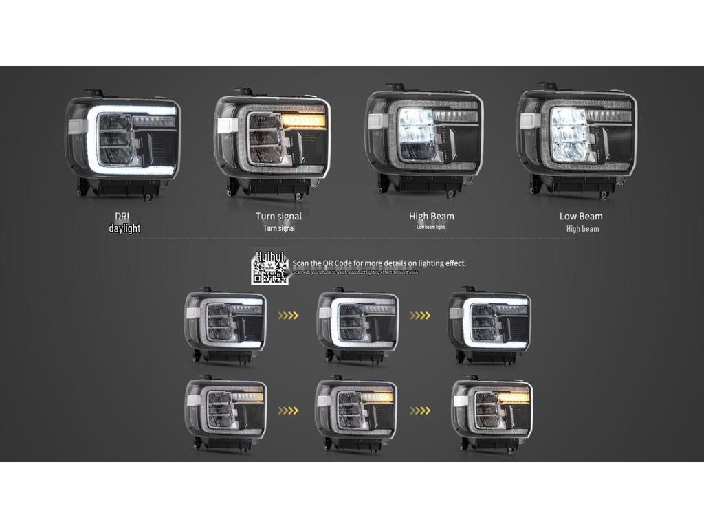 Vland LED Sequential Turn Signal Headlight Assembly for GMC Sierra 1500 (2014-2018).