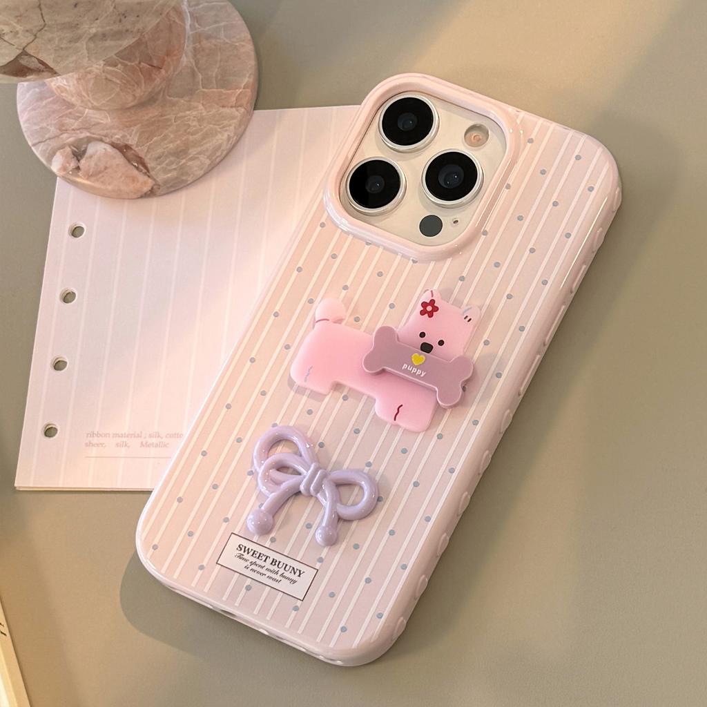 Fresh Polka Dot Cartoon Puppy iPhone 16 Pro Max Phone Case Suitable for iPhone 15, 12, 14, 17