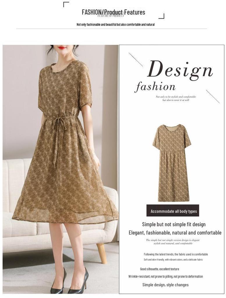Summer Chiffon Tie-up Dress for Middle-aged & Elderly Women - 2026 New Style Fashionable Loose Skirt