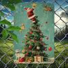 2D Flat Vintage Naughty Santa On Tree Metal Sign - Durable Iron Wall Art, Festive Christmas Decor for Home Office Cafe Garden