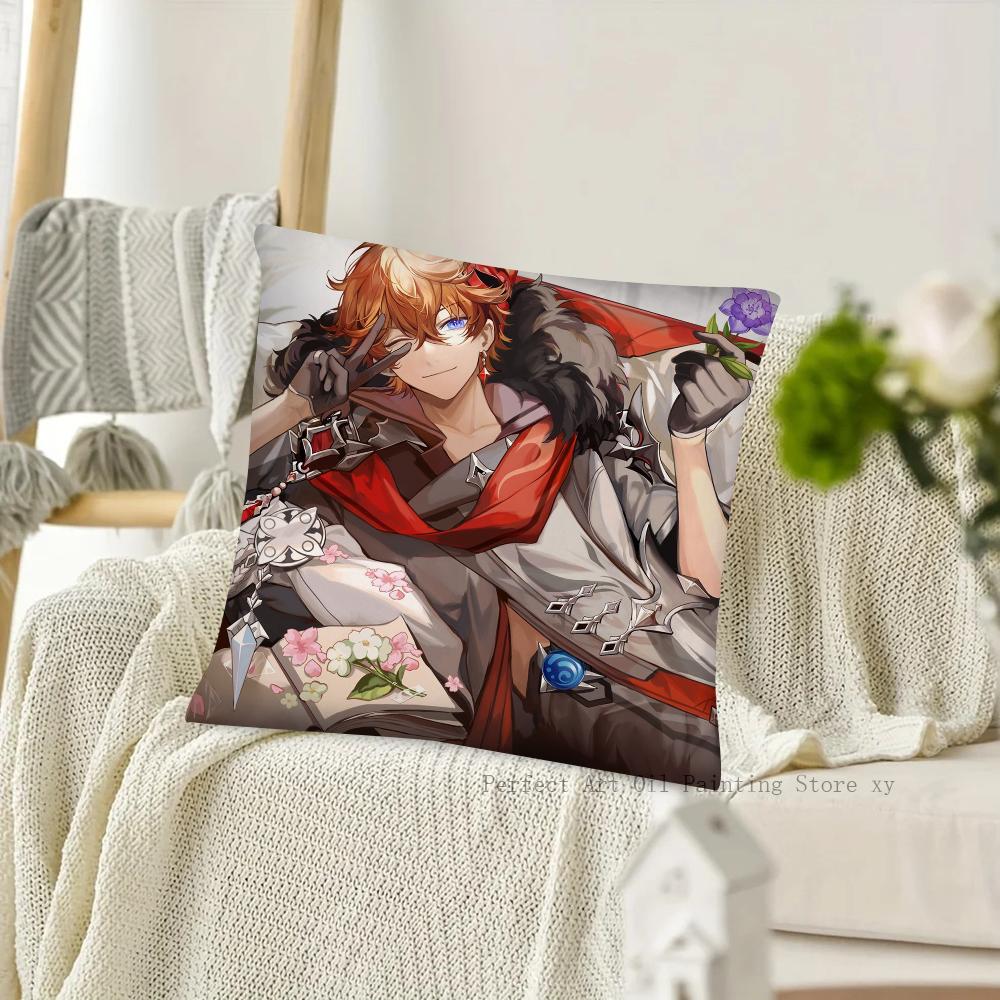 Game Anime Genshin Impact Tartaglia Pillow Case Square Pillow Cushion Cover Bedroom Sofa Room Decoration Casual Pillow Cover
